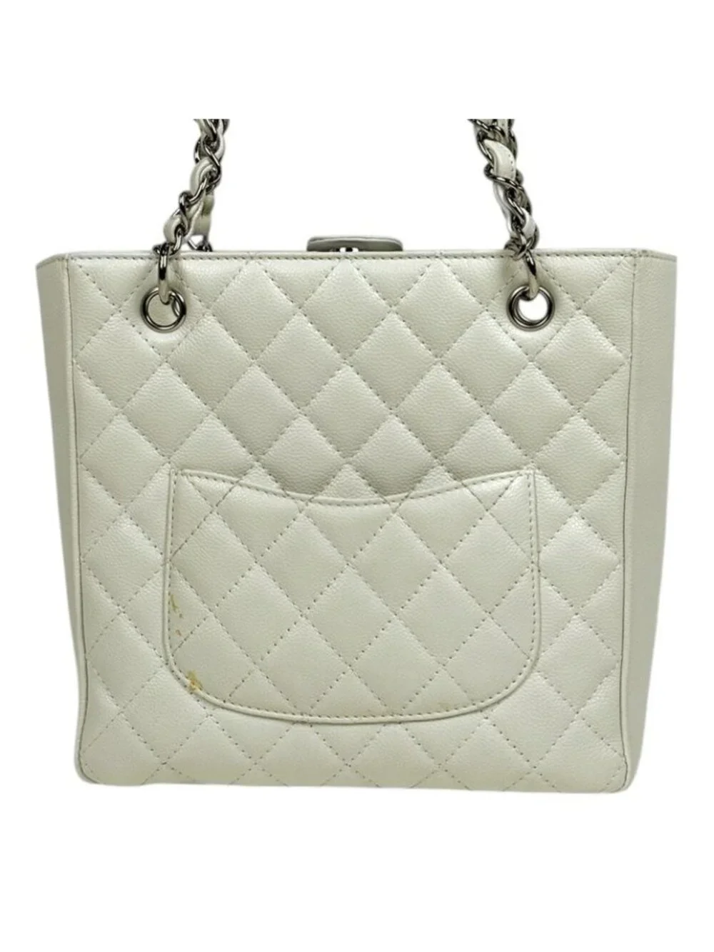 ★SOLD★ Chanel CC Logo Chain Tote Shoulder Quilted Caviar Leather White - Picture 3 of 13